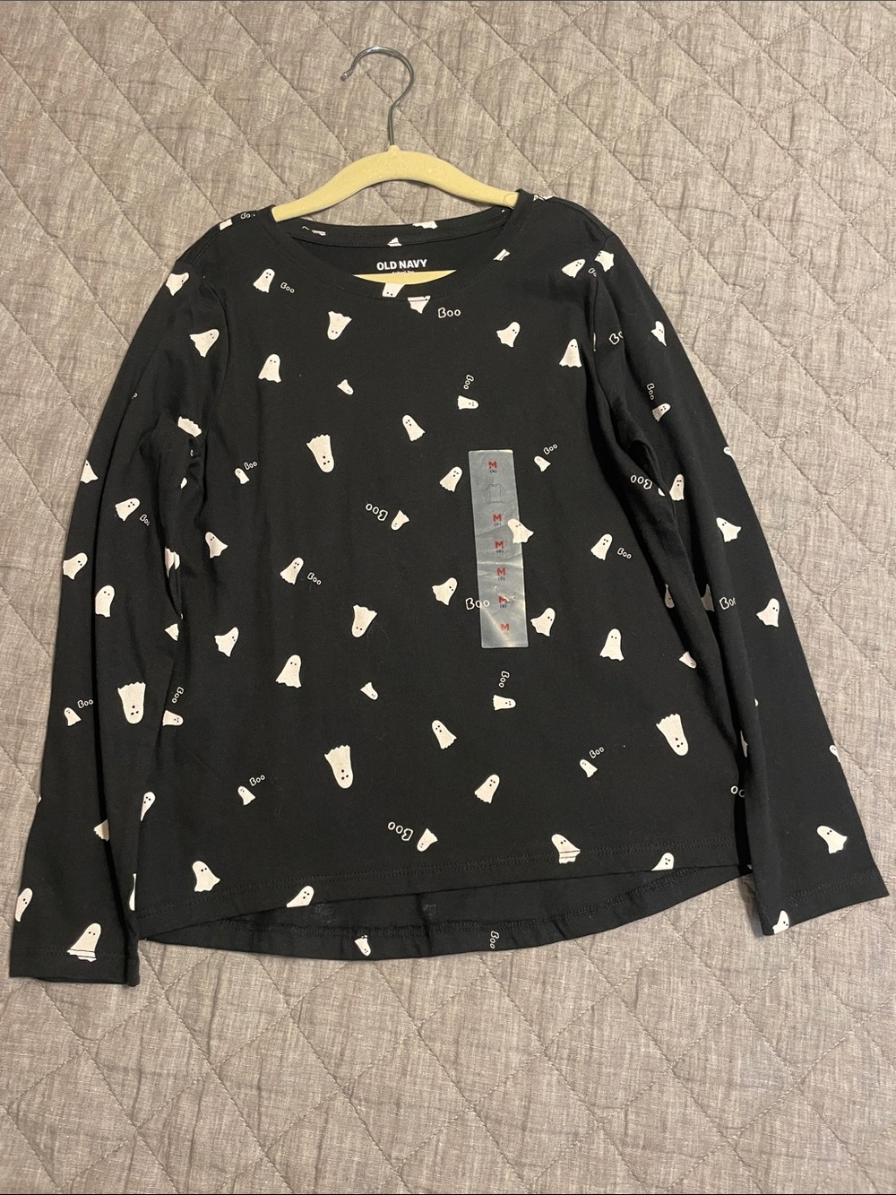 Old Navy Black Long-Sleeve Tee with White Ghost Print - Kids